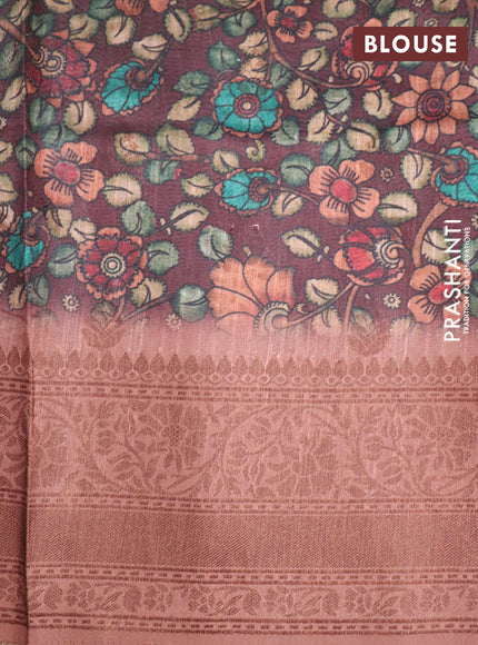 Semi banarasi tussar saree brown and pastel brown with allover strips prints & woven buttas and woven border