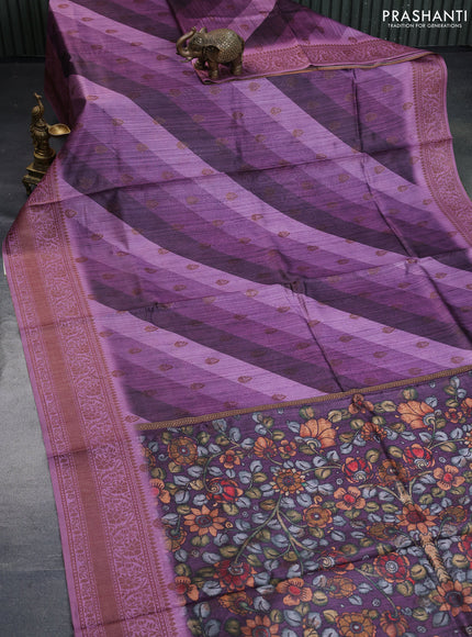 Semi banarasi tussar saree mild purple and mauve pink with allover strips prints & woven buttas and woven border