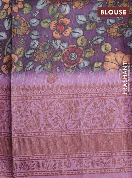 Semi banarasi tussar saree mild purple and mauve pink with allover strips prints & woven buttas and woven border