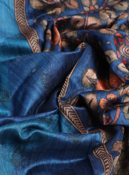 Semi banarasi tussar saree drak blue and cs blue with allover strips prints & woven buttas and woven border