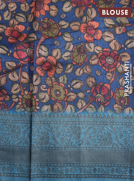 Semi banarasi tussar saree drak blue and cs blue with allover strips prints & woven buttas and woven border