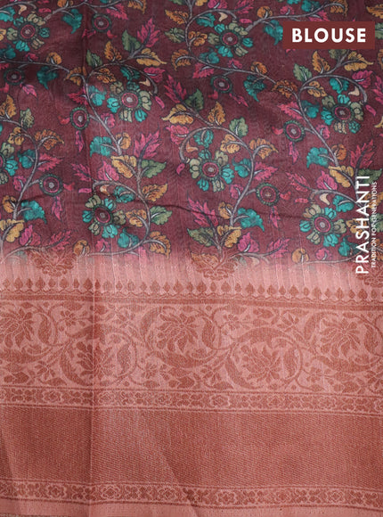 Semi banarasi tussar saree pastel peach with allover zig zag prints & woven buttas and woven border