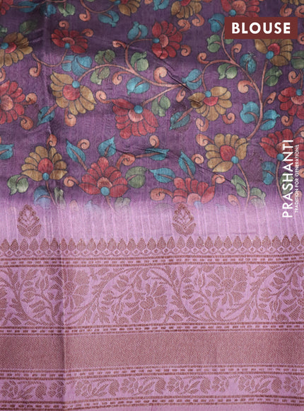 Semi banarasi tussar saree mild purple and mauve pink with allover wavy prints & woven buttas and woven border