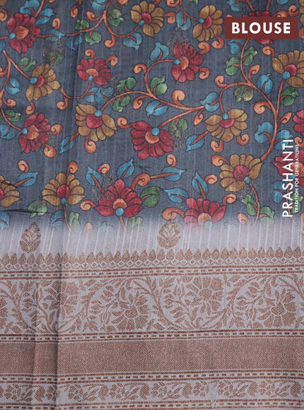 Semi banarasi tussar saree elephant grey and grey with allover wavy prints & woven buttas and woven border