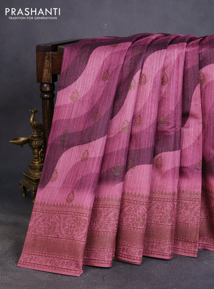 Semi banarasi tussar saree wine shade and mauve pink with allover wavy prints & woven buttas and woven border