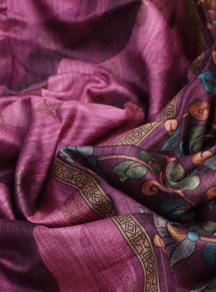 Semi banarasi tussar saree wine shade and mauve pink with allover wavy prints & woven buttas and woven border