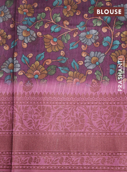 Semi banarasi tussar saree wine shade and mauve pink with allover wavy prints & woven buttas and woven border