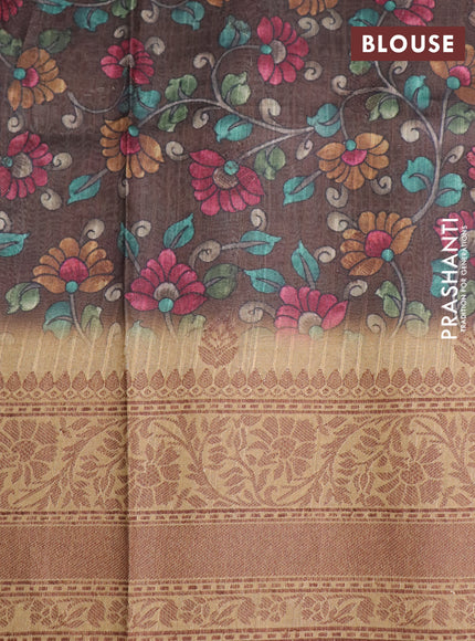 Semi banarasi tussar saree brown and dark sandal with allover wavy prints & woven buttas and woven border