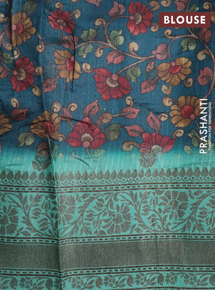 Semi banarasi tussar saree peacock green and teal green with allover wavy prints & woven buttas and woven border