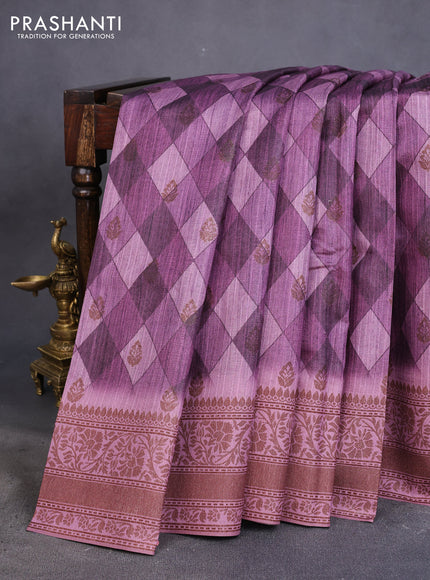 Semi banarasi tussar saree mild purple and mauve pink with geometric prints & woven buttas and woven border