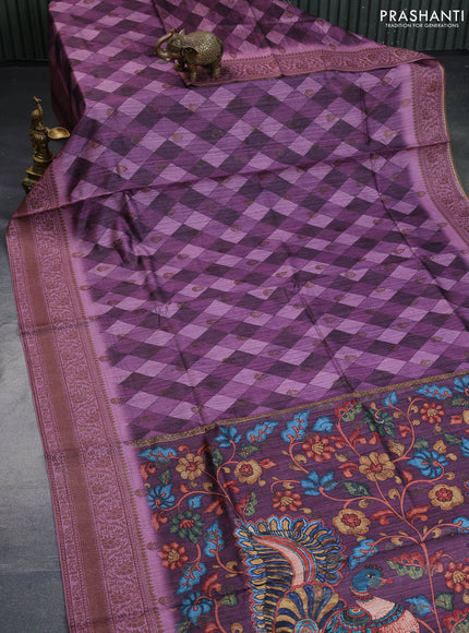 Semi banarasi tussar saree mild purple and mauve pink with geometric prints & woven buttas and woven border