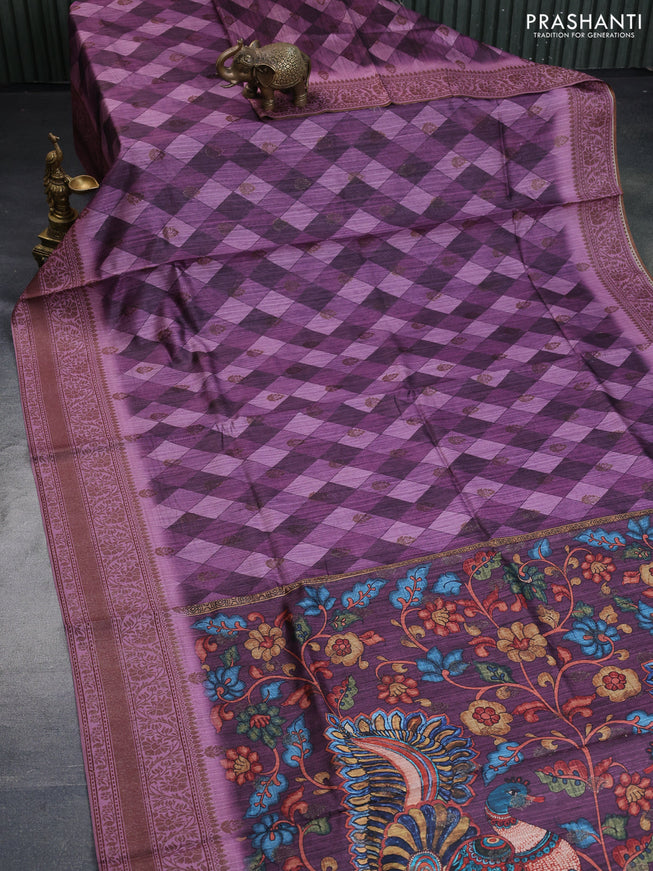 Semi banarasi tussar saree mild purple and mauve pink with geometric prints & woven buttas and woven border