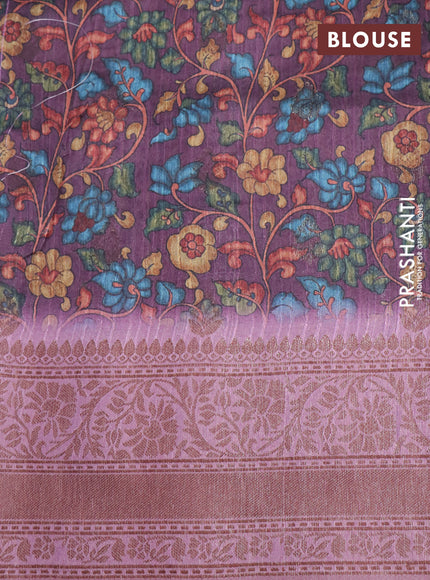 Semi banarasi tussar saree mild purple and mauve pink with geometric prints & woven buttas and woven border