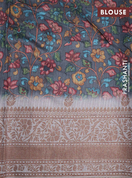 Semi banarasi tussar saree elephant grey and grey with geometric prints & woven buttas and woven border