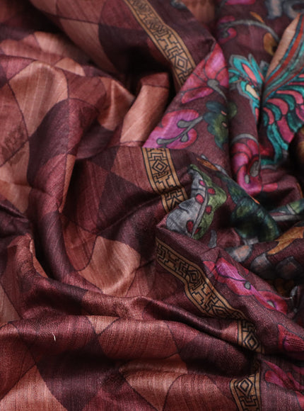 Semi banarasi tussar saree brown and pastel brown with geometric prints & woven buttas and woven border