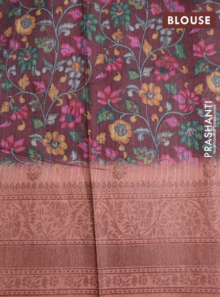 Semi banarasi tussar saree brown and pastel brown with geometric prints & woven buttas and woven border