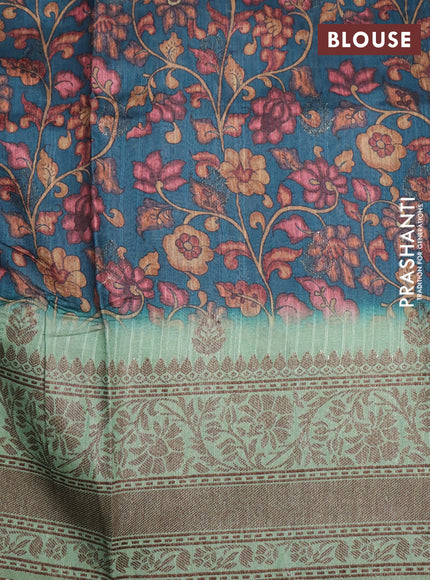 Semi banarasi tussar saree green and pastel green with geometric prints & woven buttas and woven border