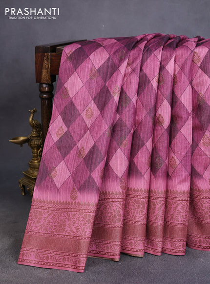 Semi banarasi tussar saree wine shade and mauve pink with geometric prints & woven buttas and woven border