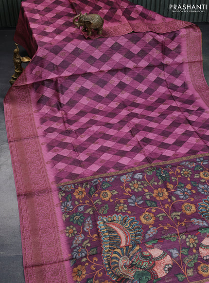 Semi banarasi tussar saree wine shade and mauve pink with geometric prints & woven buttas and woven border