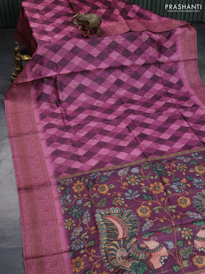 Semi banarasi tussar saree wine shade and mauve pink with geometric prints & woven buttas and woven border