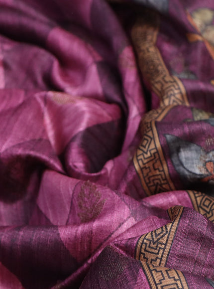 Semi banarasi tussar saree wine shade and mauve pink with geometric prints & woven buttas and woven border