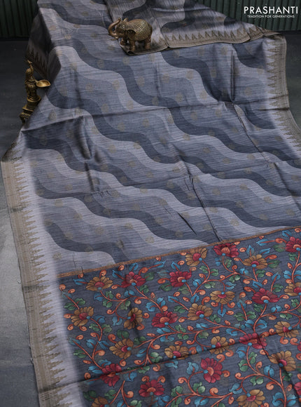 Semi banarasi tussar saree elephant grey and grey with allover wavy prints & woven buttas and woven border