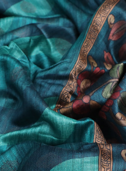 Semi banarasi tussar saree peacock green and teal green with allover wavy prints & woven buttas and woven border