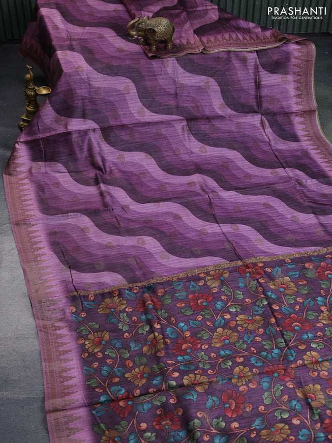 Semi banarasi tussar saree mild purple and mauve pink with allover wavy prints & woven buttas and woven border