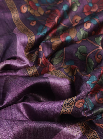 Semi banarasi tussar saree mild purple and mauve pink with allover wavy prints & woven buttas and woven border