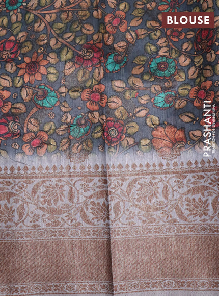 Semi banarasi tussar saree elephant grey and grey with allover strips prints & woven buttas and woven border