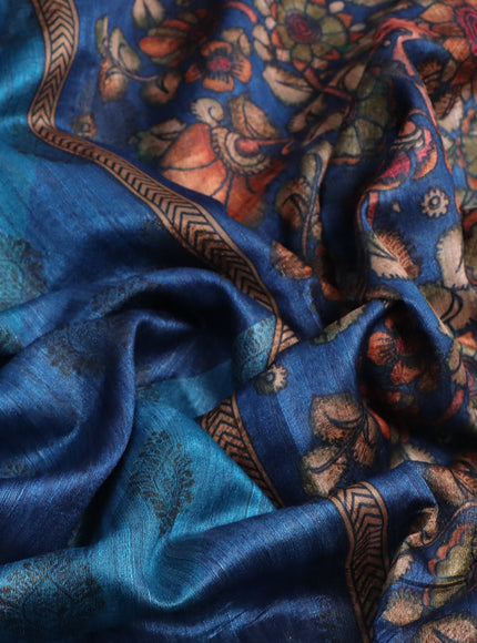 Semi banarasi tussar saree drak blue and cs blue with allover strips prints & woven buttas and woven border