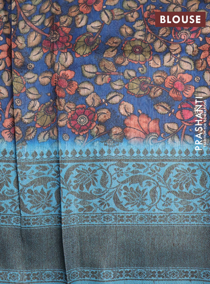 Semi banarasi tussar saree drak blue and cs blue with allover strips prints & woven buttas and woven border