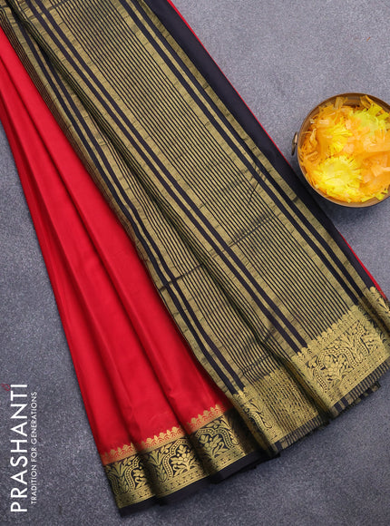 Semi crepe saree red and black with plain body and zari woven border