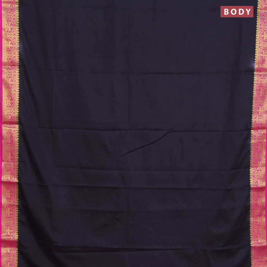 Semi crepe saree black and pink with plain body and zari woven border