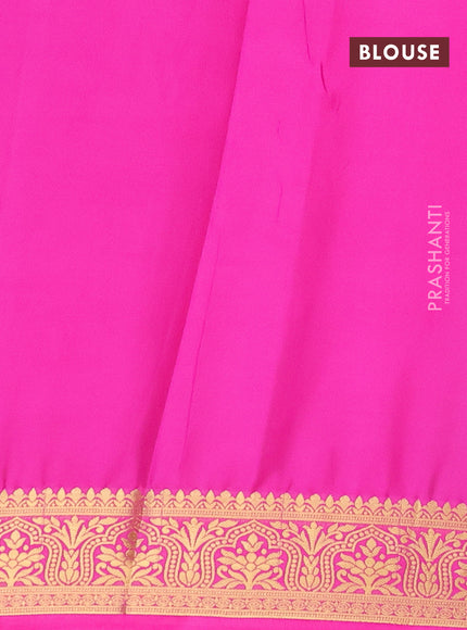 Semi crepe saree black and pink with plain body and zari woven border