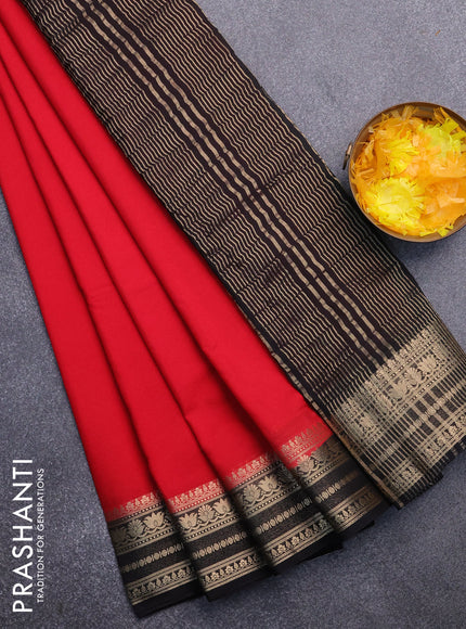 Semi crepe saree red and black with plain body and zari woven border