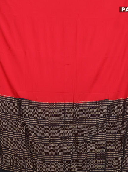 Semi crepe saree red and black with plain body and zari woven border