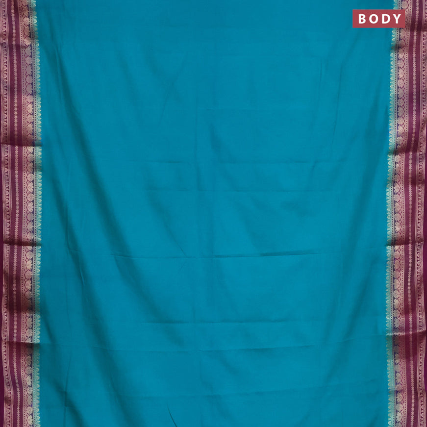 Semi crepe saree teal green shade and deep purple with plain body and zari woven border