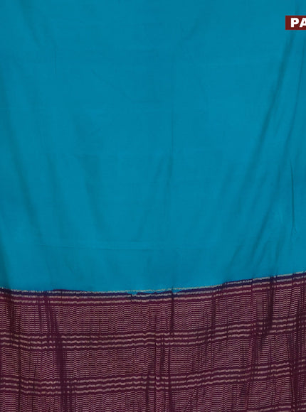 Semi crepe saree teal green shade and deep purple with plain body and zari woven border