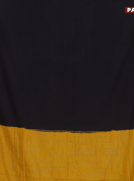 Semi crepe saree black and mango yellow with plain body and zari woven border