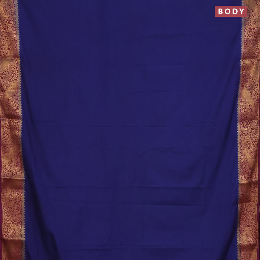 Semi crepe saree navy blue and deep purple with plain body and zari woven border