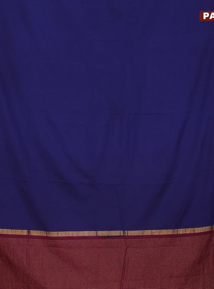 Semi crepe saree navy blue and deep purple with plain body and zari woven border