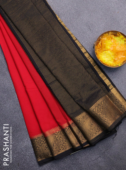 Semi crepe saree red and black with plain body and zari woven border