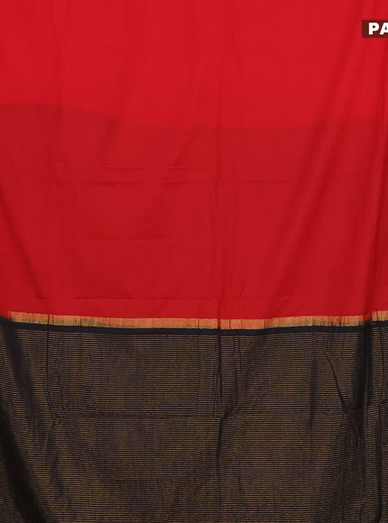 Semi crepe saree red and black with plain body and zari woven border