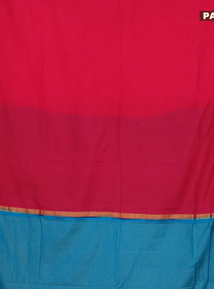 Semi crepe saree dark pink and teal green with plain body and zari woven border