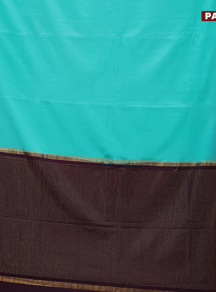 Semi crepe saree teal blue and wine shade with plain body and zari woven border