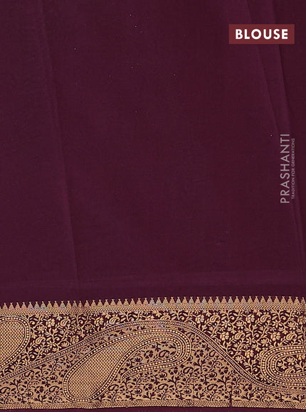 Semi crepe saree teal blue and wine shade with plain body and zari woven border