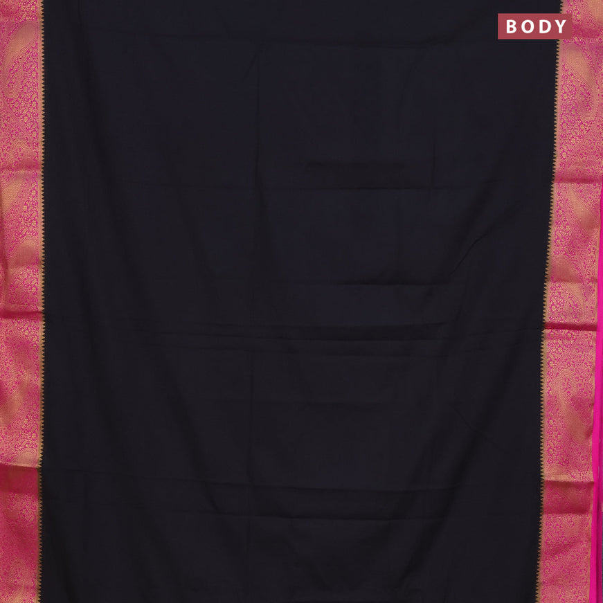 Semi crepe saree black and pink with plain body and zari woven border