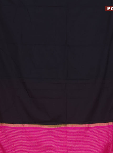 Semi crepe saree black and pink with plain body and zari woven border