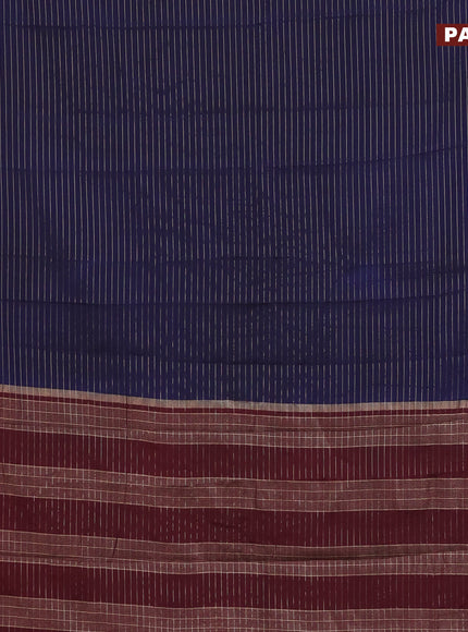 Semi crepe saree navy blue and maroon with allover zari stripe pattern and rettapet zari woven border